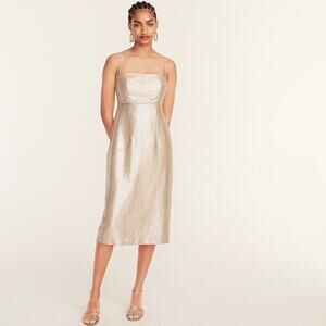 New‎ with Tags J.Crew Collection Gold Metallic Party Linen Blend Dress Size 2